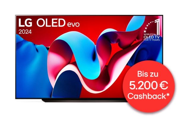 LG EM Cashback Aktion 2024: LG OLED77C48LA - OLED TV Ansicht vorne